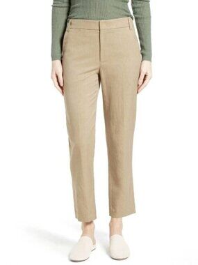 VINCE Khaki Tan Coin Pocket Linen Blend Cropped Chino Trousers Pants, Size 6